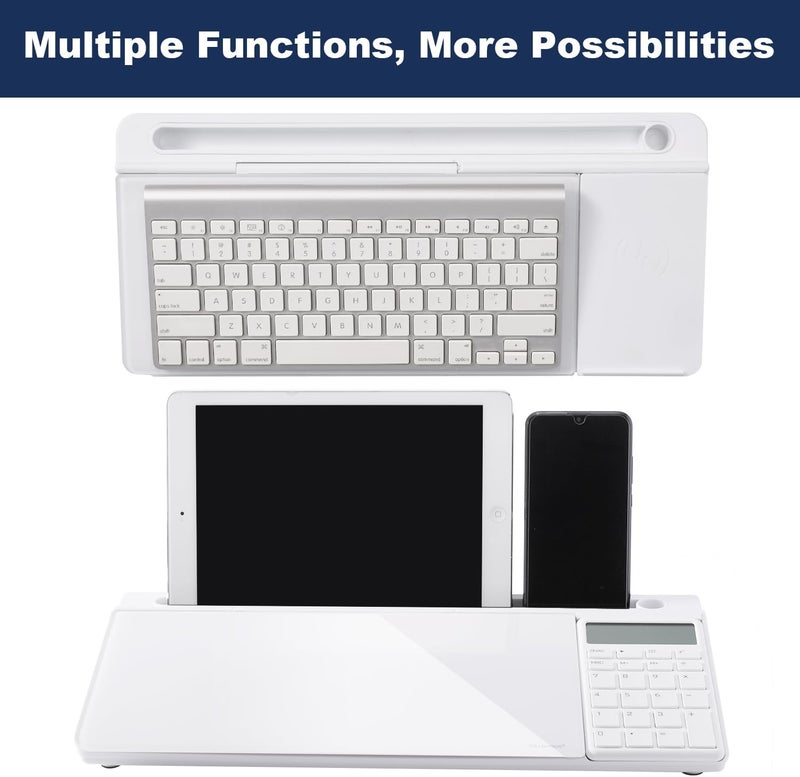 TSJ OFFICE Small Glass Desktop Whiteboard Dry-Erase-Board - Computer Keyboard Stand with Calculator White Board Surface Pad with Drawer, Desk Organizers with Accessories for Office, Home, School Supplies - Image 5