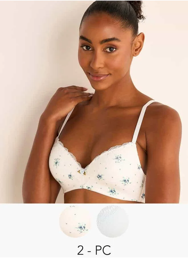 فاف Set of 2 - Lace Detail Bra with Hook and Eye Closure