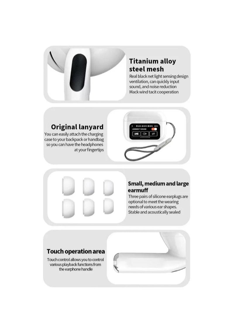 Generic Wireless ANC/ENC EarPods with Touch Display (White)  - Image 4