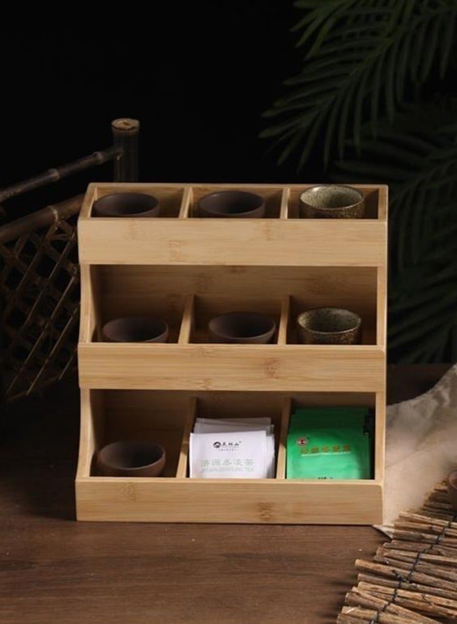 DUNISO Bamboo Tea Bag Storage Holder, multifunctional 3 layer vertical tea bag rack, stackable tea bag containers, beverage storage rack, suitable for counter，cabinets and kitchens, 27 * 17 * 23.5cm  - Image 3