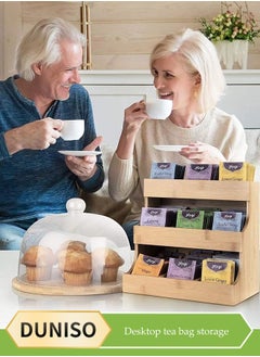 DUNISO Bamboo Tea Bag Storage Holder, multifunctional 3 layer vertical tea bag rack, stackable tea bag containers, beverage storage rack, suitable for counter，cabinets and kitchens, 27 * 17 * 23.5cm  - Image 1