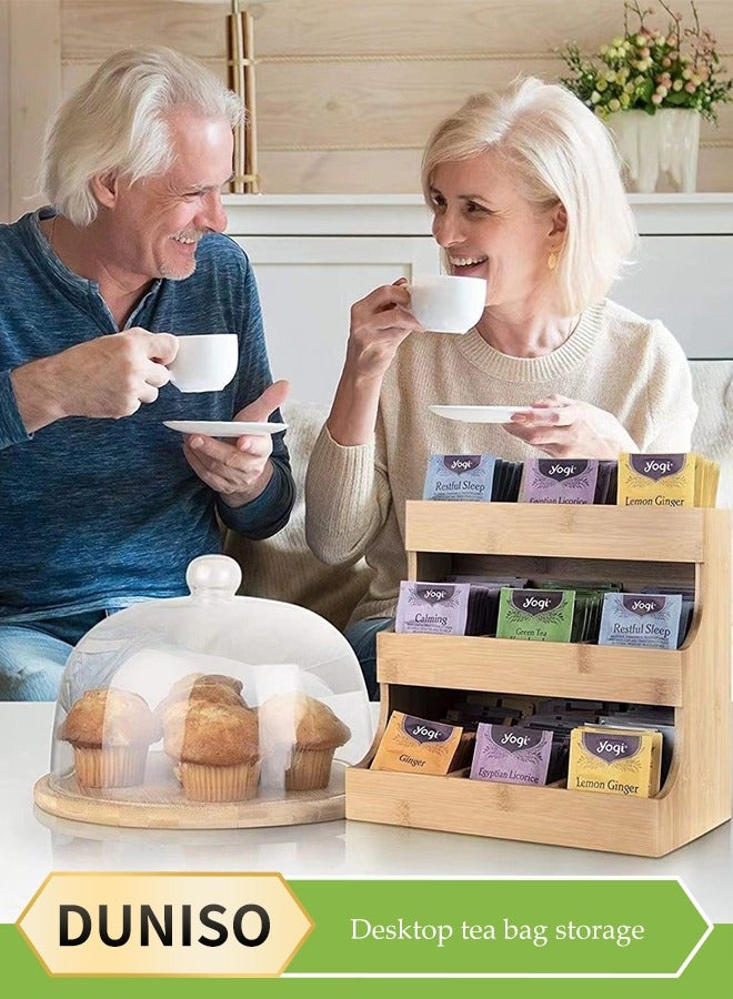 DUNISO Bamboo Tea Bag Storage Holder, multifunctional 3 layer vertical tea bag rack, stackable tea bag containers, beverage storage rack, suitable for counter，cabinets and kitchens, 27 * 17 * 23.5cm  - Image 1
