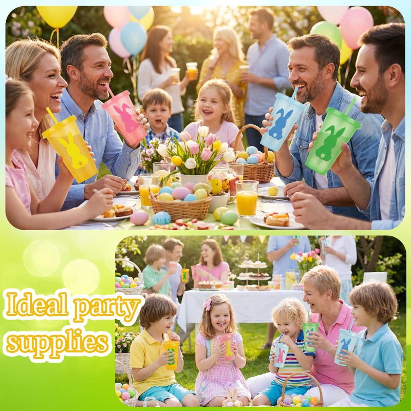Willinglong 12 Set / 60 Pcs Easter Gift Include 24 oz Tumbler with Lids and Straws, Bunny Notebook, Colorful Pen for Easter Party Favor Basket Stuffers Classroom Prizes Gifts - Image 5
