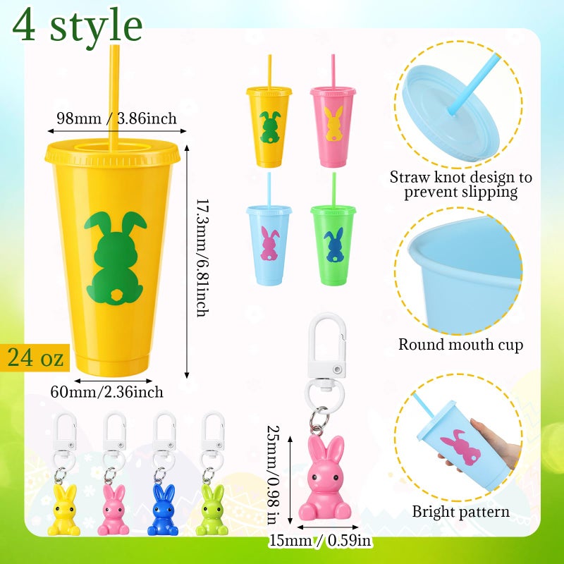 Willinglong 12 Set / 60 Pcs Easter Gift Include 24 oz Tumbler with Lids and Straws, Bunny Notebook, Colorful Pen for Easter Party Favor Basket Stuffers Classroom Prizes Gifts - Image 2