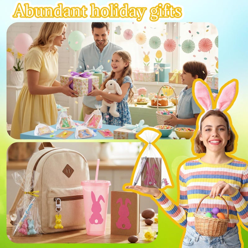 Willinglong 12 Set / 60 Pcs Easter Gift Include 24 oz Tumbler with Lids and Straws, Bunny Notebook, Colorful Pen for Easter Party Favor Basket Stuffers Classroom Prizes Gifts - Image 4