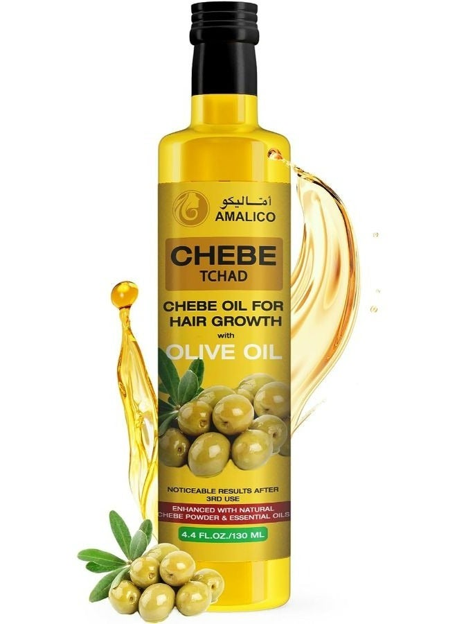 اماليكو زيت تشيبي لنمو الشعر بزيت الزيتون - مسحوق تشيبي الطبيعي الأفريقي لنمو الشعر وزيت الزيتون للشعر وزيت النعام - 130 مل