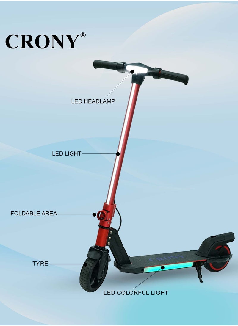 Crony S32 Children's Electric Scooter – 130W Motor, 10-16KM/H Speed, 21V/2.5AH Battery, 5-8KM Range, Foldable & Portable, Aluminum Alloy Frame, LED Display & Lights, Foot Brake, Safe Electric Scooter for Kids, Teens, and Young Riders, Easy-to-Use E-Scooter for Beginners, Eco-Friendly Battery-Powered Ride for Children, Lightweight Kids Motorized Scooter, Electric Kick Scooter for Toddlers, Small & Kid-Friendly E-Scooter, 100KG Max Load, LED Light Base, Safe Braking System, Ideal for Short Commutes, Charging Time 2-3 Hours, Compact Design for Easy Storage, Easy Folding Mechanism, Durable and Sturdy Frame,Perfect Scooter for Outdoor Adventures, Youth Electric Rideable, Portable Electric Scooter with Safety Features, Ideal for Kids Who Want to Explore, Fun and Practical Scooter for Family Rides, Suitable for Youth Riders, Electric Scooter with Speed Control for Safe Riding, Perfect Gift for Kids and Teens，Red  - Image 2
