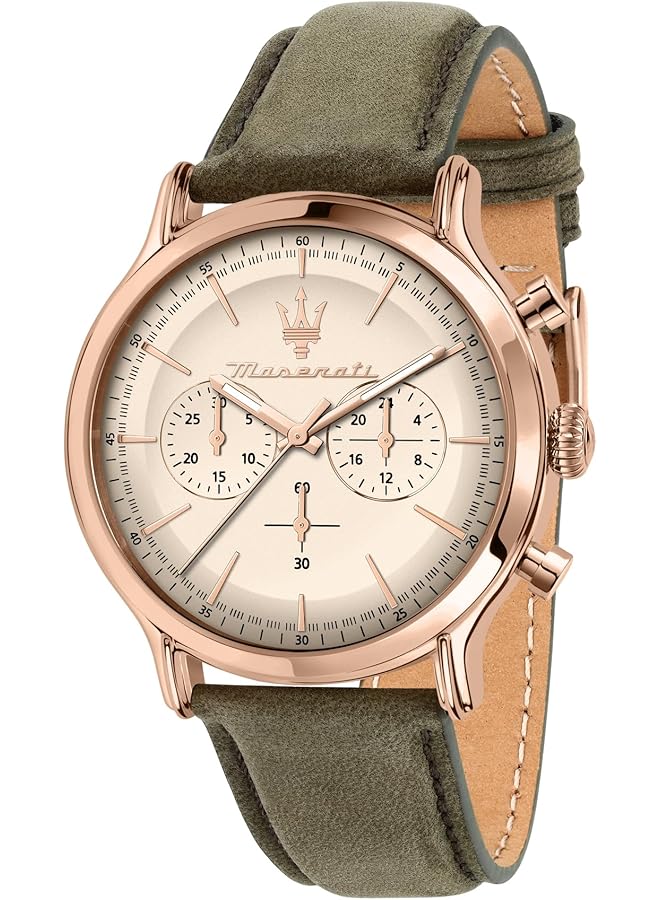 مازيراتي ساعة رجالية كرونوغراف أنالوج بسوار جلدي مقاوم للماء مجموعة هدايا كلاسيكية للرجال R8871633007 سوار أخضر 42.00 سوار أخضر 42.00 - Image 1