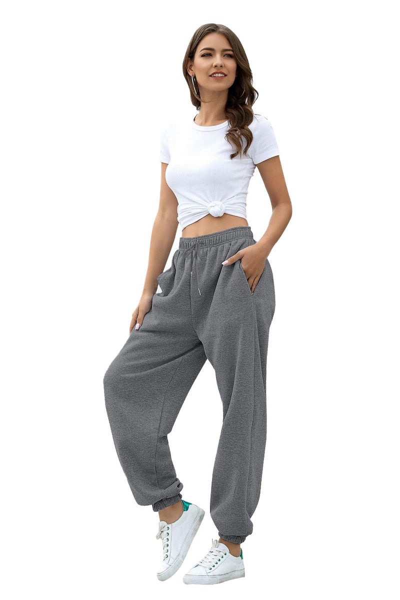 VINMEN Comfy Sweatpants Women Girls Joggers Light Weight High Waisted Cuffed Yoga Cute Sport Gym Athletic Fit Lounge Pants Dark Grey XL - Image 4
