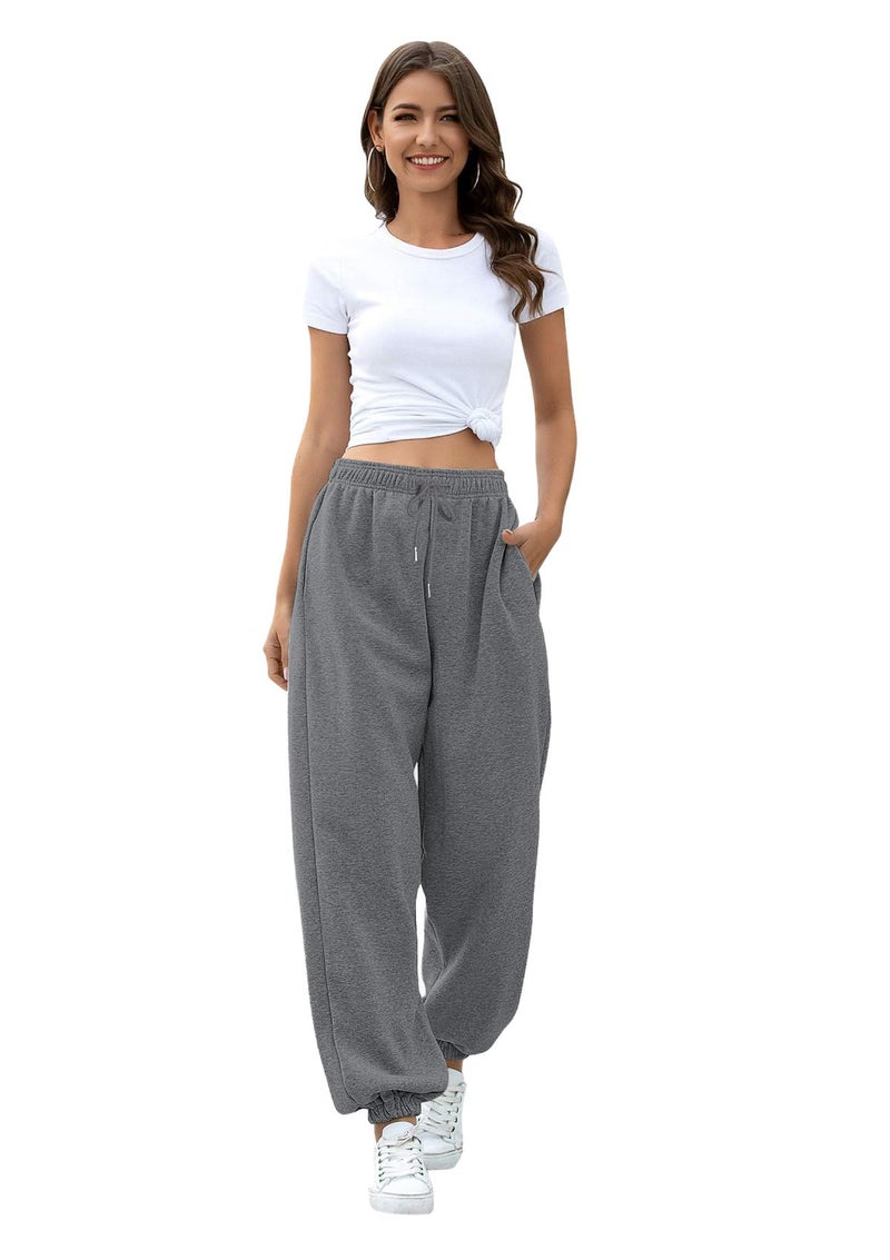 VINMEN Comfy Sweatpants Women Girls Joggers Light Weight High Waisted Cuffed Yoga Cute Sport Gym Athletic Fit Lounge Pants Dark Grey XL - Image 3