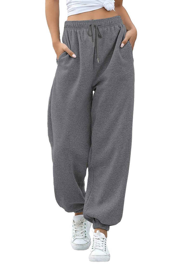 VINMEN Comfy Sweatpants Women Girls Joggers Light Weight High Waisted Cuffed Yoga Cute Sport Gym Athletic Fit Lounge Pants Dark Grey XL - Image 1