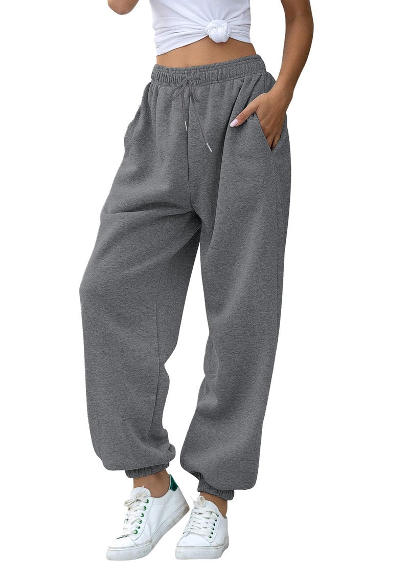 VINMEN Comfy Sweatpants Women Girls Joggers Light Weight High Waisted Cuffed Yoga Cute Sport Gym Athletic Fit Lounge Pants Dark Grey XL - Image 2