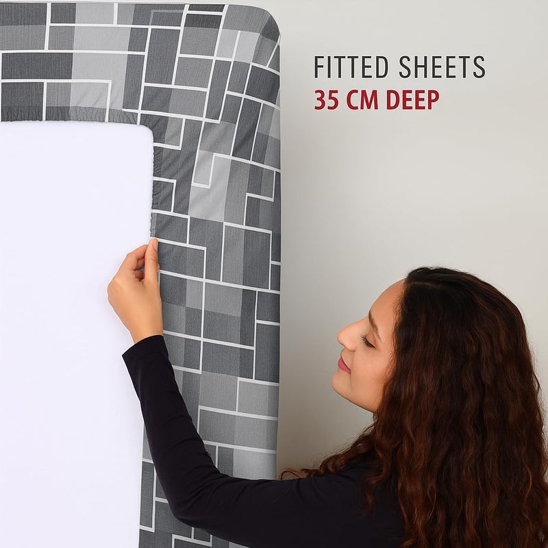 Amali  4 Pieces Bedsheet Set Single Size (120 x 200+35cm) Including 1 Duvet Cover 1 Fitted Sheet 1 Oxford & 1 Standard Pillowcases Durable & Long Lasting Quality - Image 5