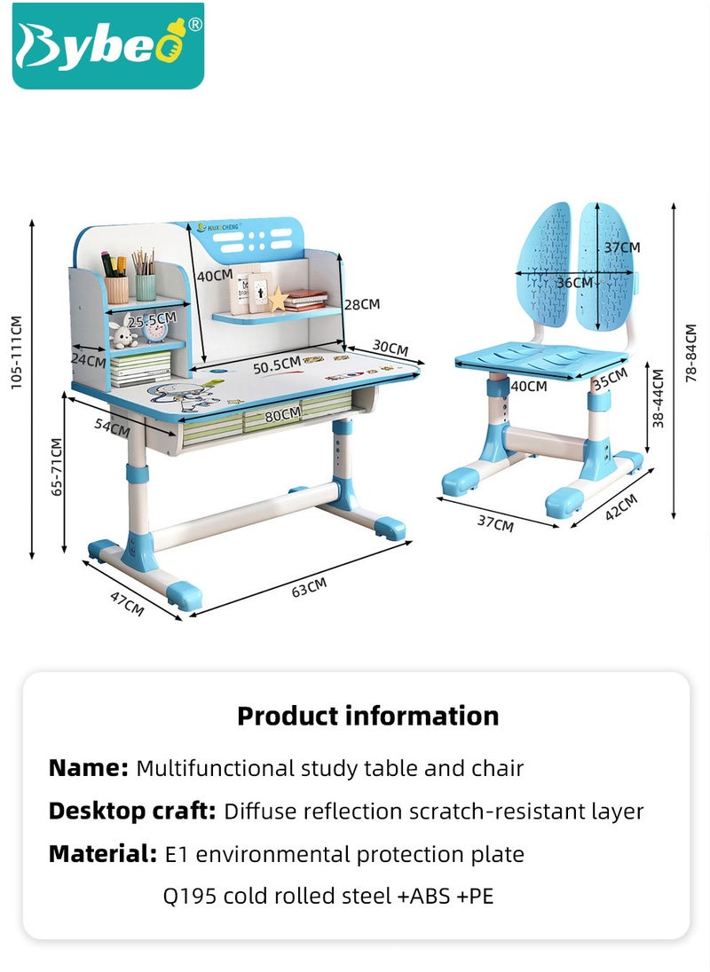 Bybeo - Enlarged Kids Table and Chair Set, Kid Study Table, Multifunctional Children's Reading Study Activity Desk, Ergonomic Toddler Chairs, with Storage Drawer, Bookcase, Double Shelves, for School Student Writing Studying - Image 1