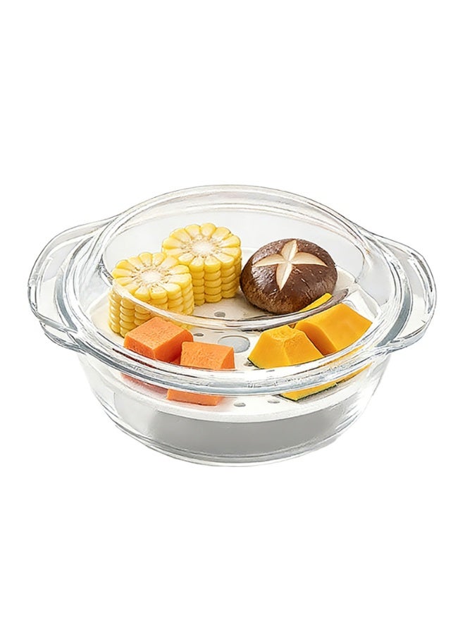 عام **وعاء زجاجي سعة 1500 مل مع صينية تبخير خزفية 18 سم - آمن للمايكرويف، حاوية طعام للتبخير والتجميد** - Image 1