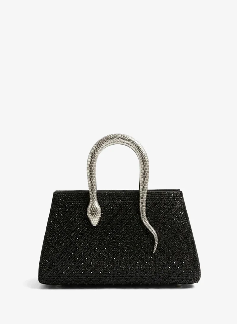 Viny Viny Women's Luxury Rhinestone Shoulder Bag – Crystal Embellished with Snake Handle & Detachable Chain – Parties, Weddings & Formal Occasions