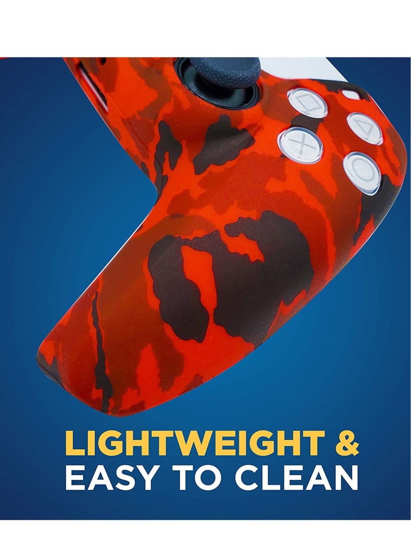 غطاء سيليكون لجهاز التحكم PS5 غطاء من السيليكون مطبوع عليه غطاء من السيليكون لجهاز التحكم PS5 Dualsense x 2 (أحمر مموه + أزرق) مع مقابض إبهام احترافية × 10 - Image 1