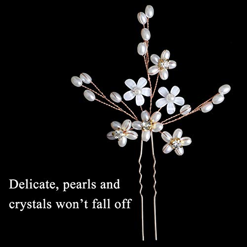 Sppry Elegant Pearl Wedding Hair Pins, Floral Crystal Hair Accessories for Bridal Women, Pack of 3 (Rose Gold) - Image 4