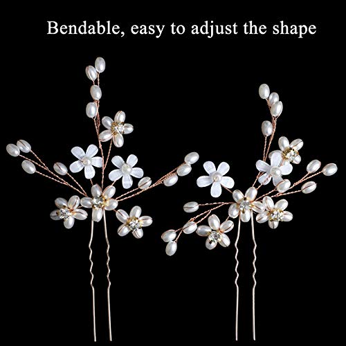 Sppry Elegant Pearl Wedding Hair Pins, Floral Crystal Hair Accessories for Bridal Women, Pack of 3 (Rose Gold) - Image 3