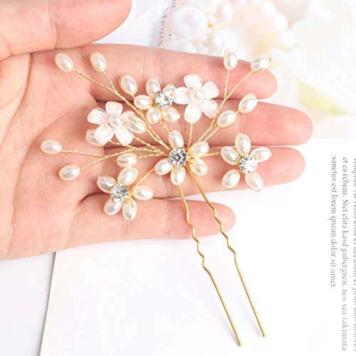 Sppry Elegant Pearl Wedding Hair Pins, Floral Crystal Hair Accessories for Bridal Women, Pack of 3 (Rose Gold) - Image 5