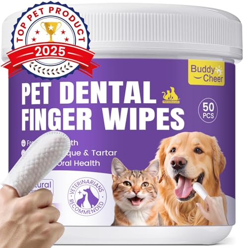 BuddyCheer No-Rinse Dog Dental Care Wipes, Cat & Dog tooth brushing kit, Dog Wipes for Pet & Cat Teeth Cleaning, Dog toothbrush Finger Dental Wipes to Remove Plaque & Tartar, Disposable Dog Wipes - 50 Count - Image 1