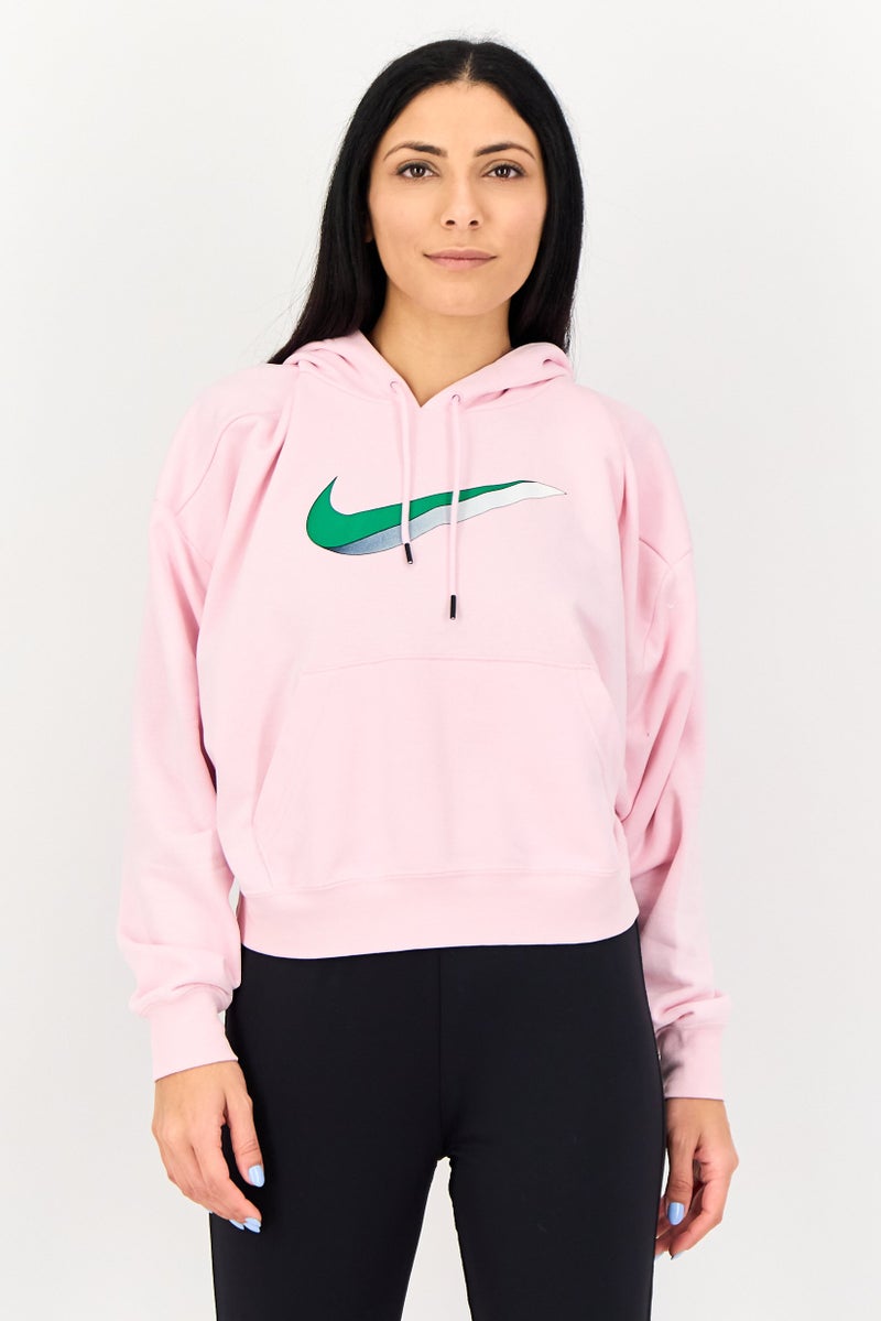 Nike هودي خارجي بكم طويل واسع للنساء، وردي - Image 1