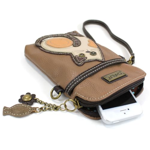 CHALA Cat Collection Cell Phone Crossbody Purse-Women PU Leather/Canvas Multicolor Handbag with Adjustable Strap - LaZzy Cat - brown - Image 2