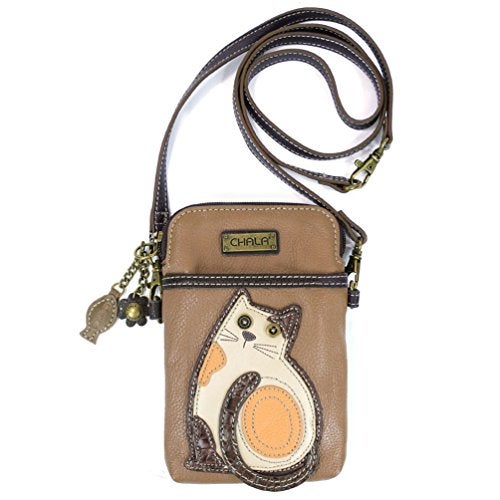 CHALA Cat Collection Cell Phone Crossbody Purse-Women PU Leather/Canvas Multicolor Handbag with Adjustable Strap - LaZzy Cat - brown - Image 3