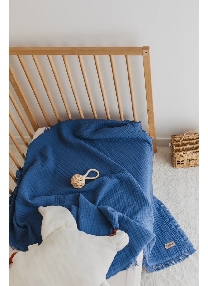 زيبا Indigo Blue 4 Layer Muslin Baby-Child Blanket 100% Cotton 110x110cm