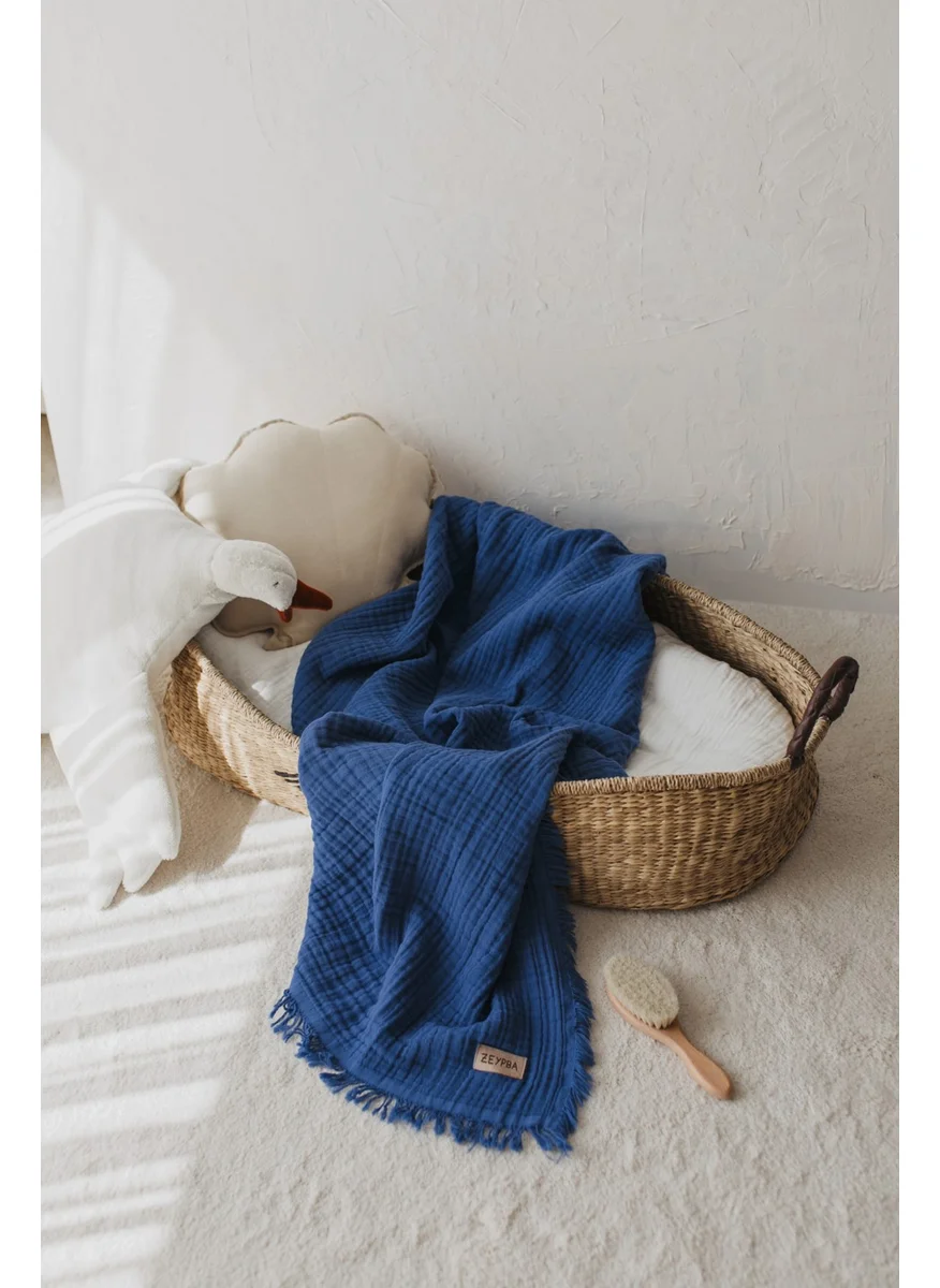 زيبا Indigo Blue 4 Layer Muslin Baby-Child Blanket 100% Cotton 110x110cm