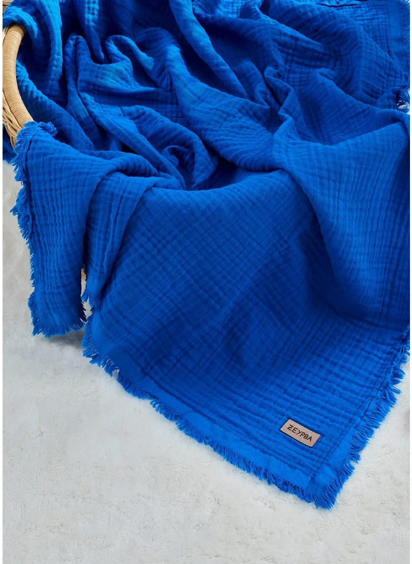 زيبا Indigo Blue 4 Layer Muslin Baby-Child Blanket 100% Cotton 110x110cm