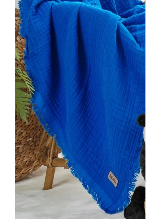 زيبا Indigo Blue 4 Layer Muslin Baby-Child Blanket 100% Cotton 110x110cm
