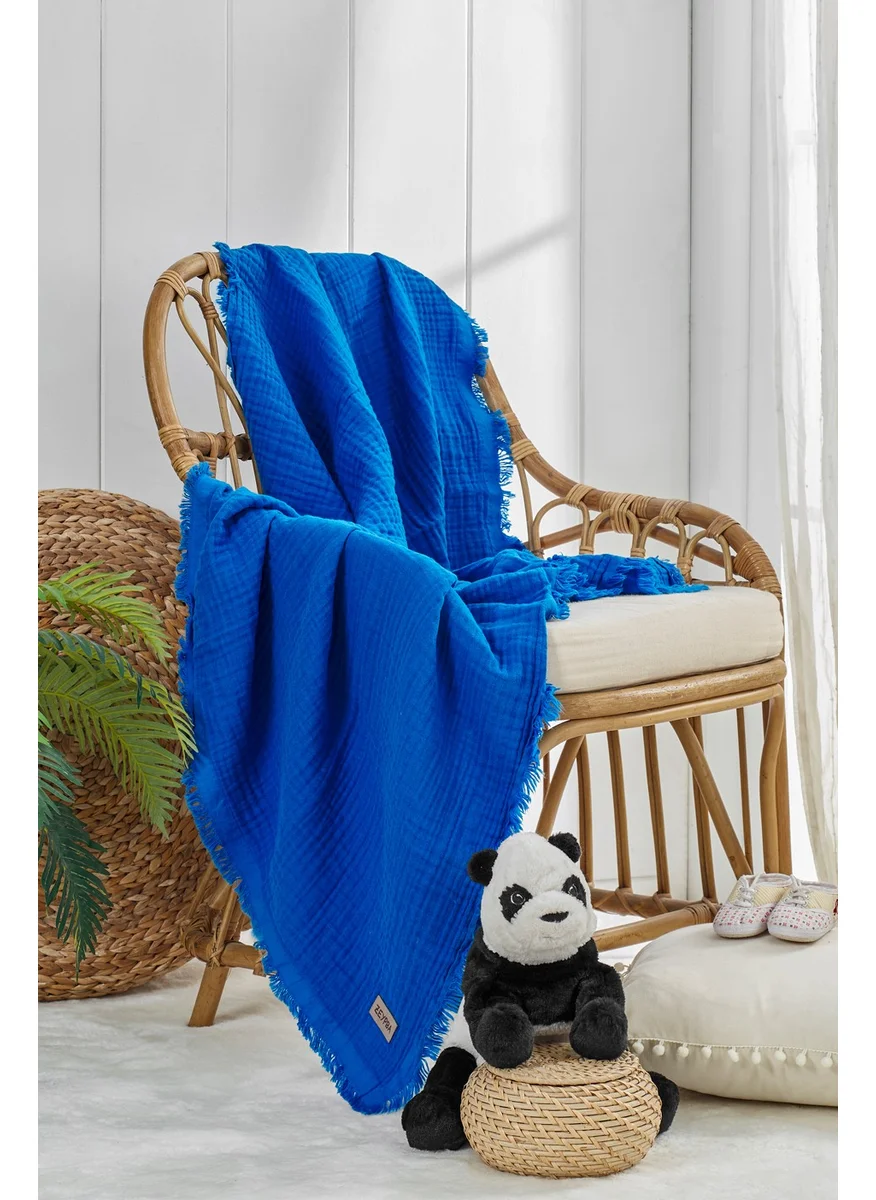 زيبا Indigo Blue 4 Layer Muslin Baby-Child Blanket 100% Cotton 110x110cm