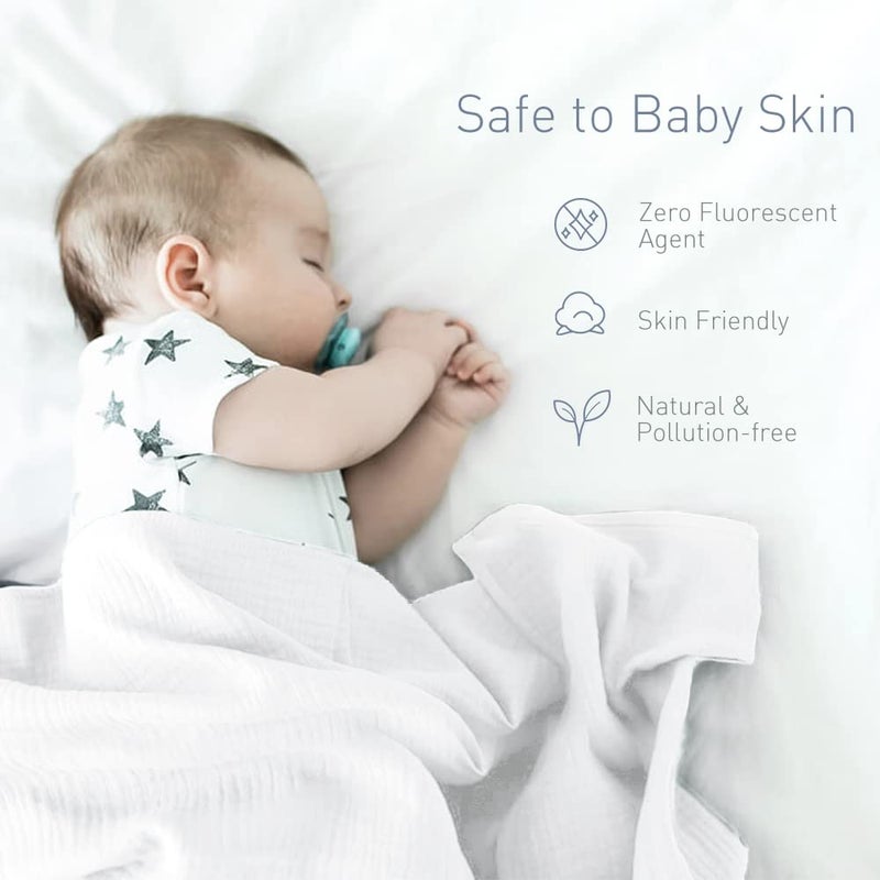 Knirose Premium Soft Muslin Cotton Newborn Baby Swaddle Blanket Unisex Swaddle Wrap Silky Swaddle Blankets Neutral Receiving Blanket for Newborn Boys and Girls Large 47 x 47 inches(120x120cm) (White) - Image 5