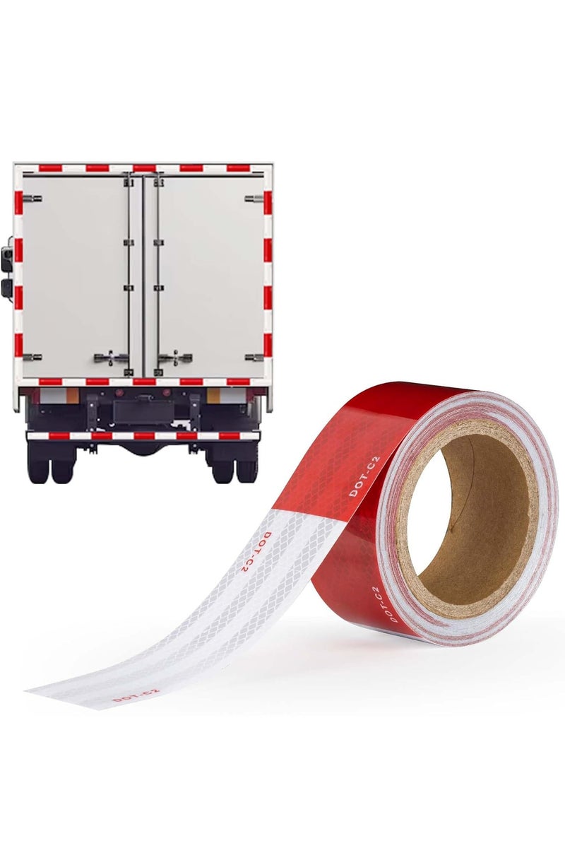 Bukela DOT-C2 Reflective Tape, Bright White Red Safety Tape Outdoor Waterproof Reflective Stickers for Large and Heavy Vehicles, Trailers, Trucks, Driveway, Boats, Signs, 5cm*10m, 1 Roll - Image 1