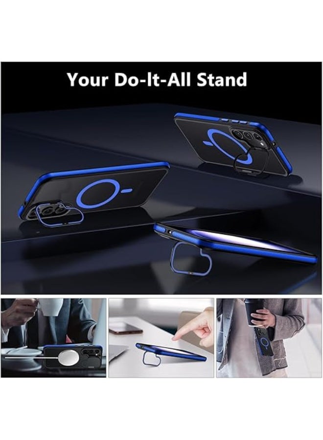 Samsung Galaxy S24 Plus /S25 Plus Case, Compatible with MagSafe, Anty-Slip Grip,Military-Grade Protective, Adjustable Kickstand Phone Case, Magnetic Case (Black/Blue) - Image 2