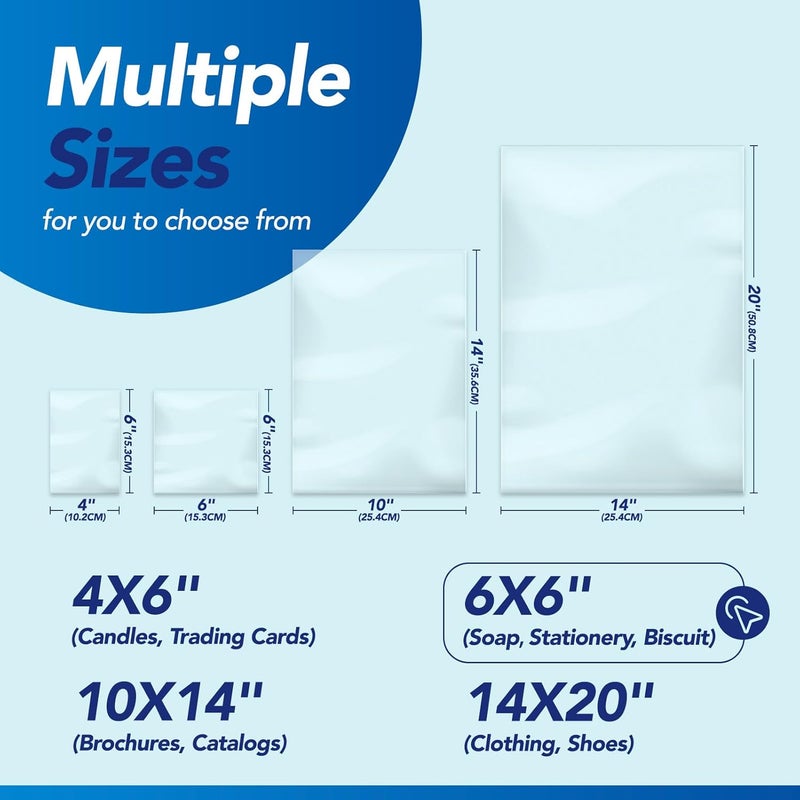Metronic Shrink Wrap Bags 6x6 Inches 500Pcs, Clear PVC Heat Shrink Wrap Bags for Packagaing Soap,Bath Bombs,Makeup, Candles,Small Gifts,Jars,Homemade DIY - Image 2