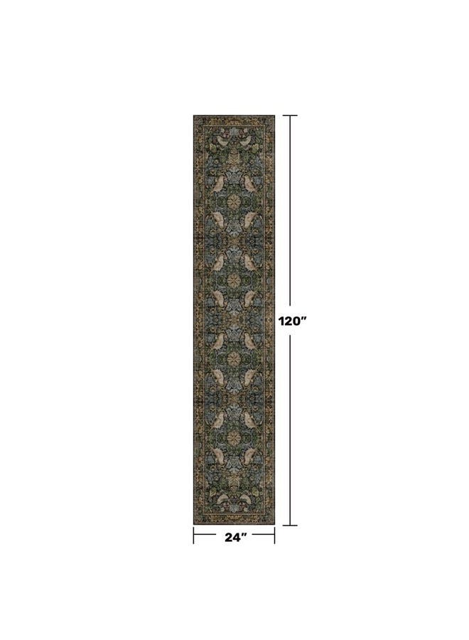 Hazo Haus Extra Long Runner Rugs for Hallways 2x10 - Vintage Botanical Floral Runners for Kitchen Laundry Room Hall Way, Washable Non Slip Low Pile Boho Dark Bird Rugs - Brown - Image 2