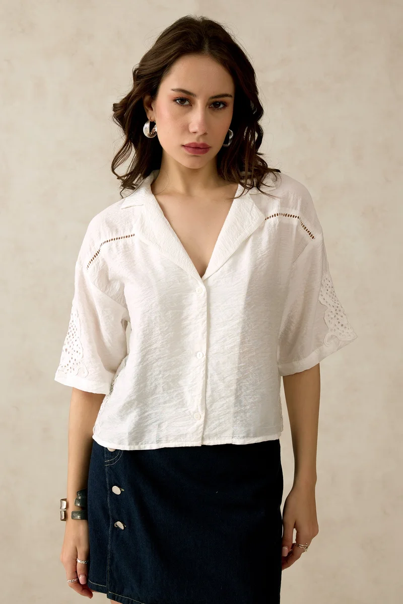 Virgio Virgio Women Viscose Lapel Collar Neck Regular Length Solid Regular Sleeves Top