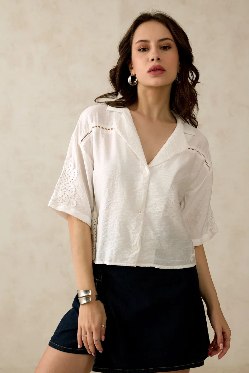 Virgio Virgio Women Viscose Lapel Collar Neck Regular Length Solid Regular Sleeves Top