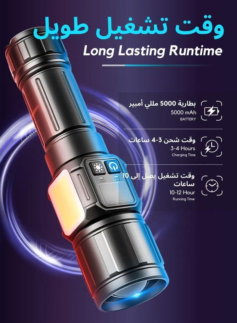 NIBEMINENT Camping Flashlight | 9 Modes High Lumen Waterproof Shockproof Flashlight | 1500m Zoomable 30W LED 10000 Lumen Camping Accessory | 5000mAh Rechargeable Battery for up to 10 Hours | Magnetic Base with COB Side Light for Multiple Uses - Image 5