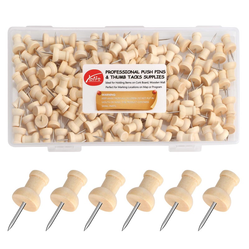 Yalis Wood Push Pins 120 PcsDecorative Wooden Thumb Tacks for Corkboard and Bulletin Board 120 Standard Pins
