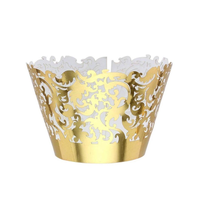YOZATIA YOZATIA 60 Gold Vine Lace Cupcake Wrapper Laser Cut Golden Cupcake Liners for Weddings Birthdays Tea Parties and any Special Event Gold 