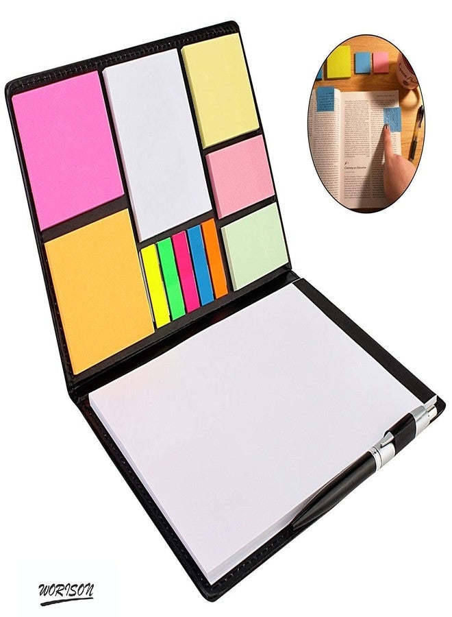 Worison A5 Size Faux Leather 12 in 1 Large Size Memo Notebook Notepad with Multi Size Sticky Notes and Pen Diary Style - Image 2
