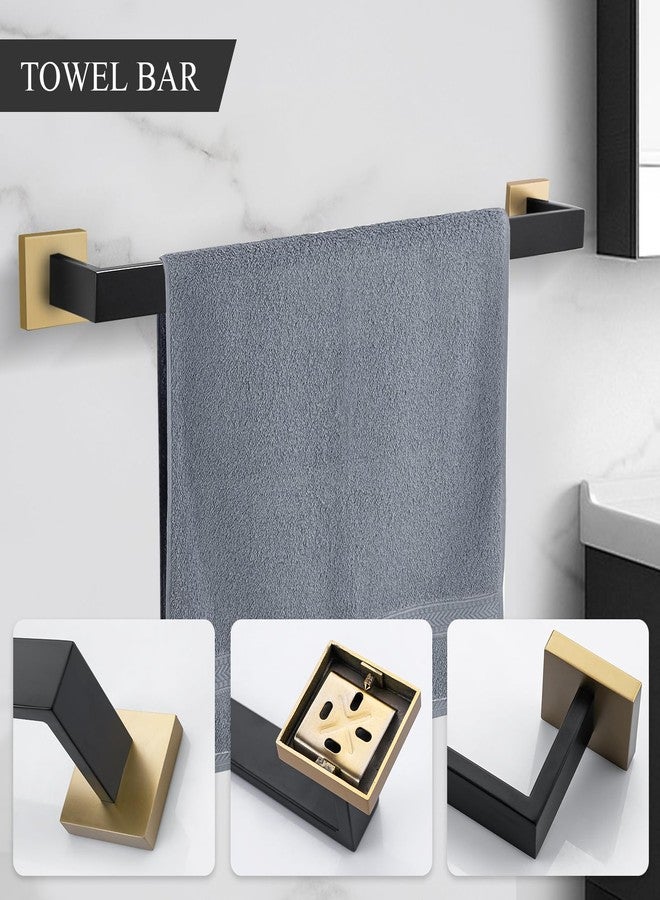 TURS 5-Piece Bathroom Hardware Set Black and Gold Towel Bar Sets Include 24 Inch Towel Bar Hand Towel Holder Toilet Paper Holder and 2 Towel Hooks,Stainless Steel Wall Mounted - Image 2