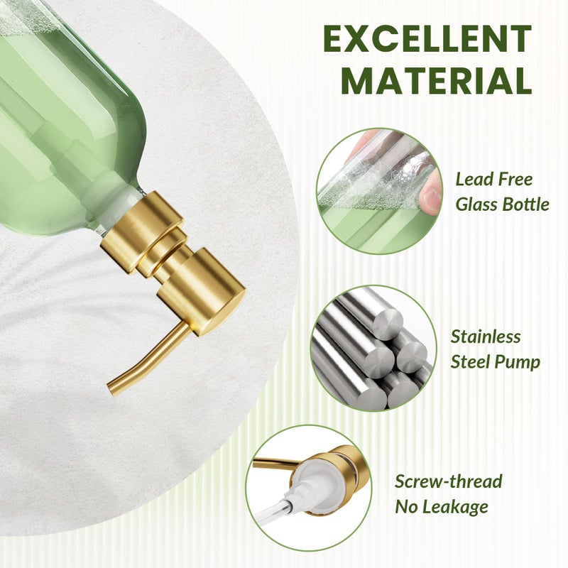 AmazerBath Soap Dispenser, 2 Pack Glass Soap Dispenser with Pump Stainless Steel, 17 Oz Clear Gold Hand Soap Dispensers for Bathroom and Kitchen - Image 2