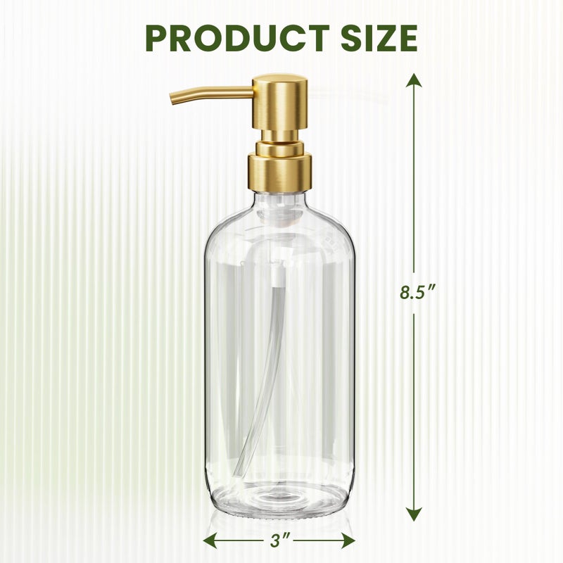 AmazerBath Soap Dispenser, 2 Pack Glass Soap Dispenser with Pump Stainless Steel, 17 Oz Clear Gold Hand Soap Dispensers for Bathroom and Kitchen - Image 3