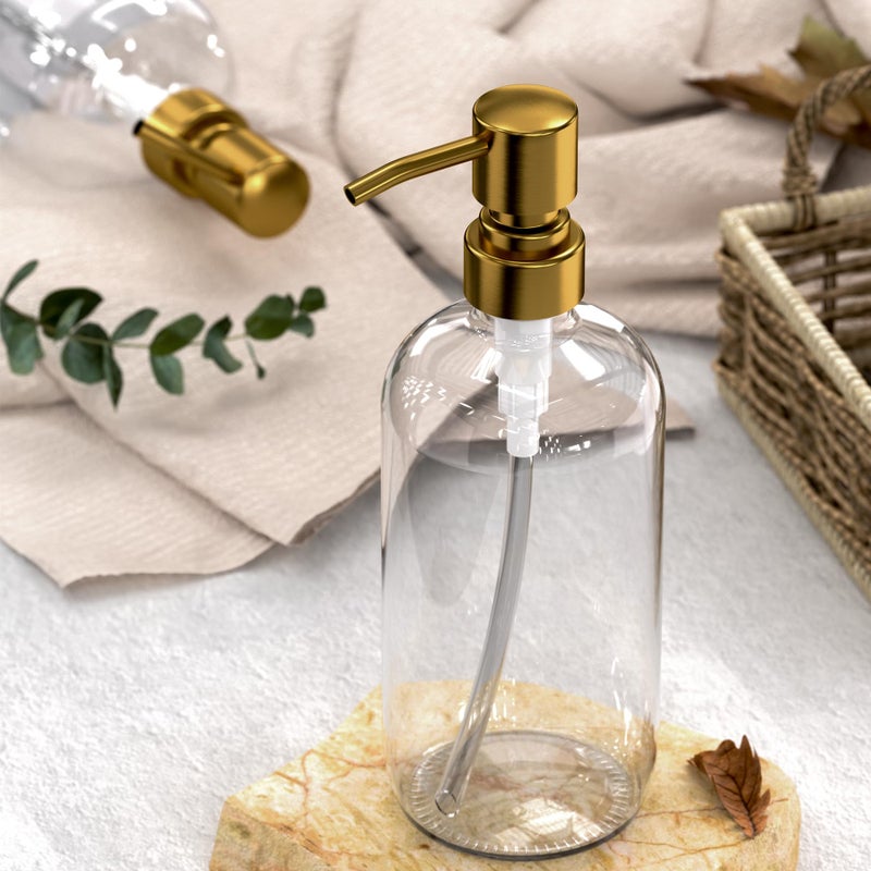AmazerBath Soap Dispenser, 2 Pack Glass Soap Dispenser with Pump Stainless Steel, 17 Oz Clear Gold Hand Soap Dispensers for Bathroom and Kitchen - Image 4