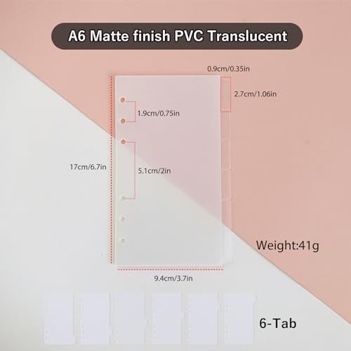 DY.2ten Clear Binder Dividers for 6-Holes Ring Binder, 1/6 Cut Tabs, A6 Size, Sturdy Plastic Dividers with 6 Tabs for School Office Home, 2 Sets, 12 Dividers, 2 Tab Stickers. - Image 3