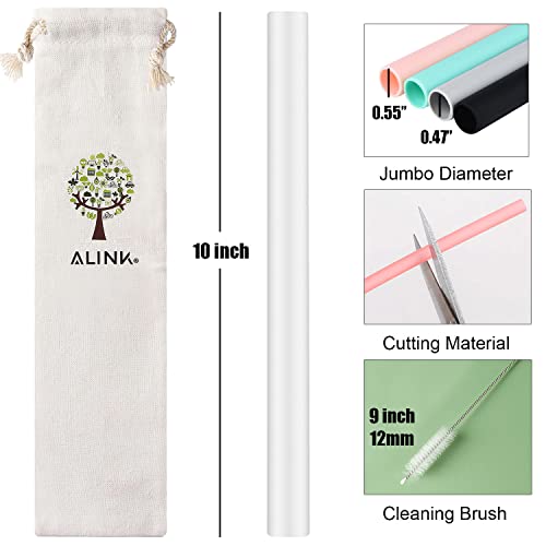 ALINK Reusable Clear Silicone Boba Straws, 4-Pack Extra Wide Smoothie Straws for Bubble Tea/Shakes/Tapioca Pearls with Cleaning Brush and Carrying Case - Image 2